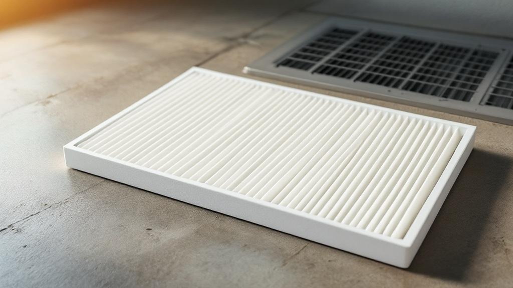 New HVAC air filter beside return air vent grille ready for installation