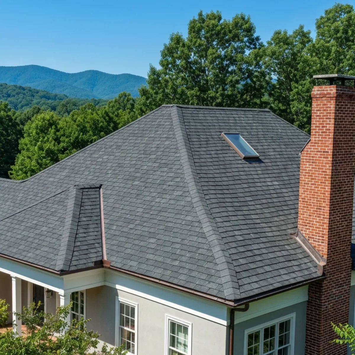 Architectural asphalt shingle roof on a craftsman home in the Blue Ridge foothills near Lynchburg, Virginia