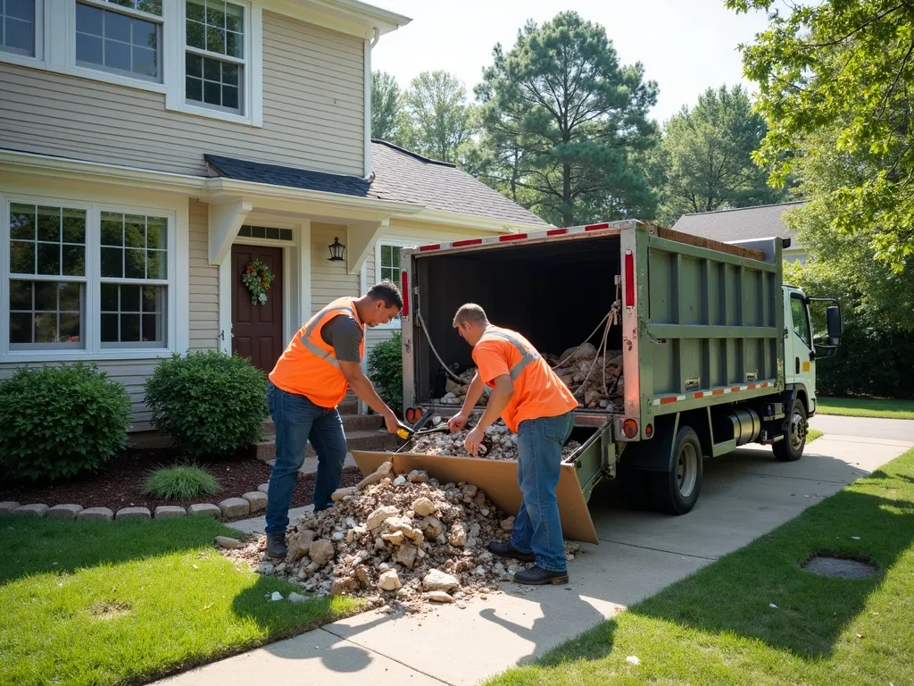 Property clean-out crew loading dumpster