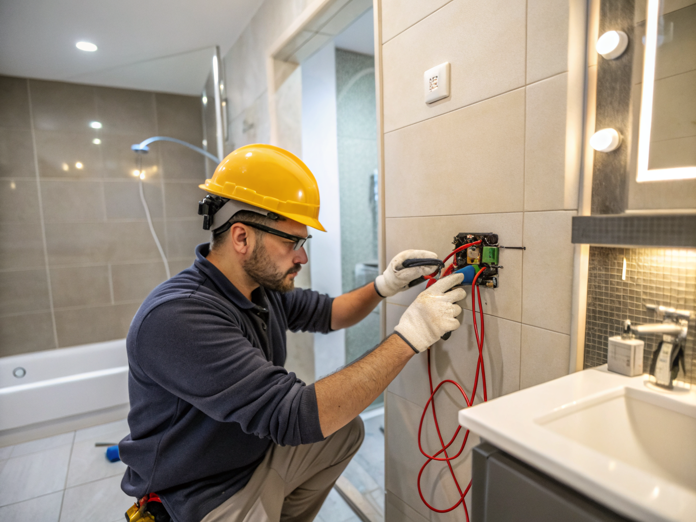 Electrician installing a kitchen outlet