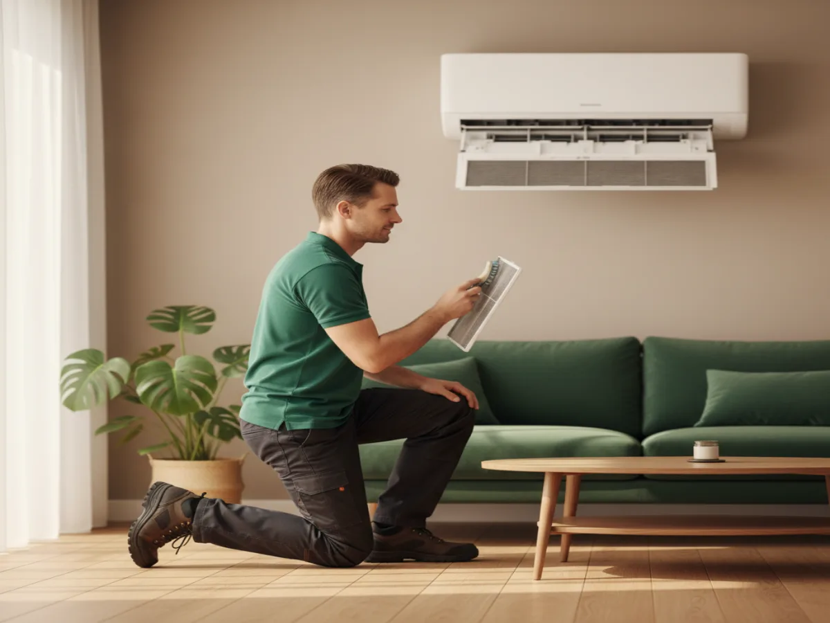 HVAC technician servicing a ductless mini-split air handler