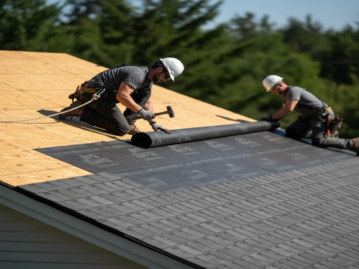 New roof on a white farmhouse in the Blue Ridge area
