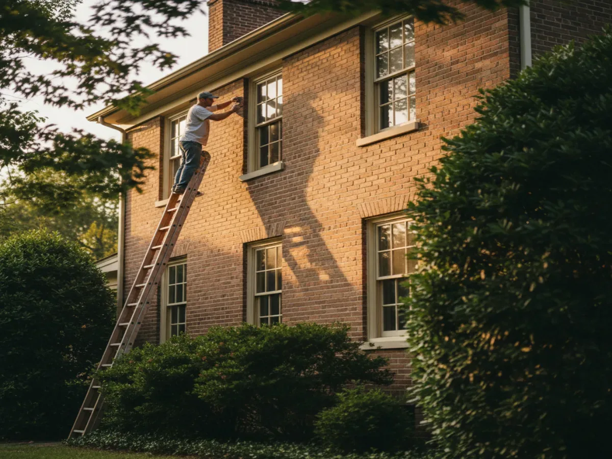 Local contractor repairing trim on a historic Lynchburg brick home
